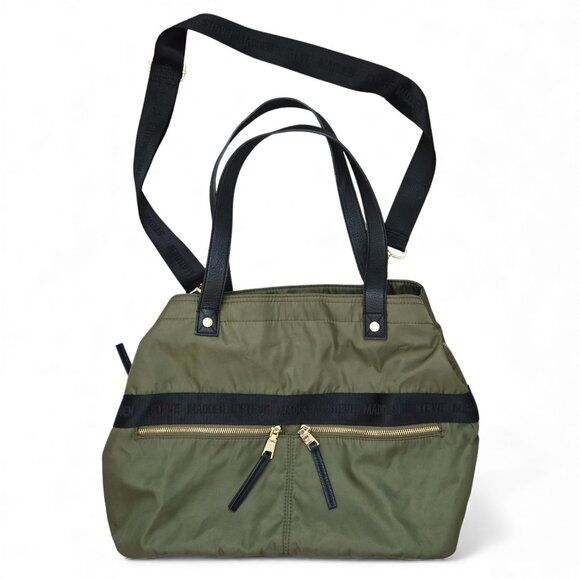Steve Madden Gym Bag Women Nylon Gold Trim Olive Green Chunky Zip Shoulder Strap - Picture 3 of 12